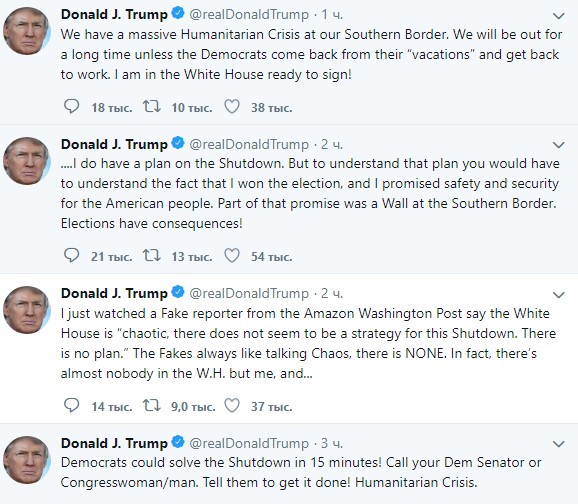 Трамп розповів, як вирішити проблему з &quot;шатдауном&quot; за 15 хвилин